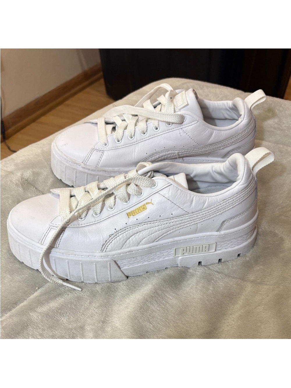 Puma White Platform Sneakers with Gold Logo